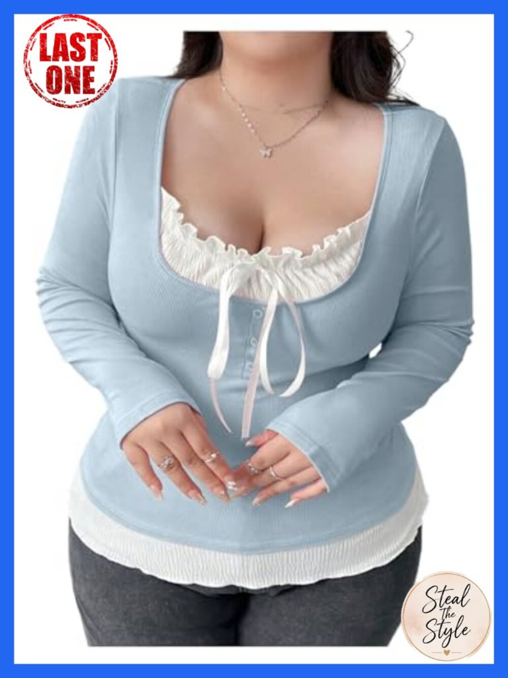 Plus Size Tie Front Long Sleeve Viscose Tee Shirt Knot Front